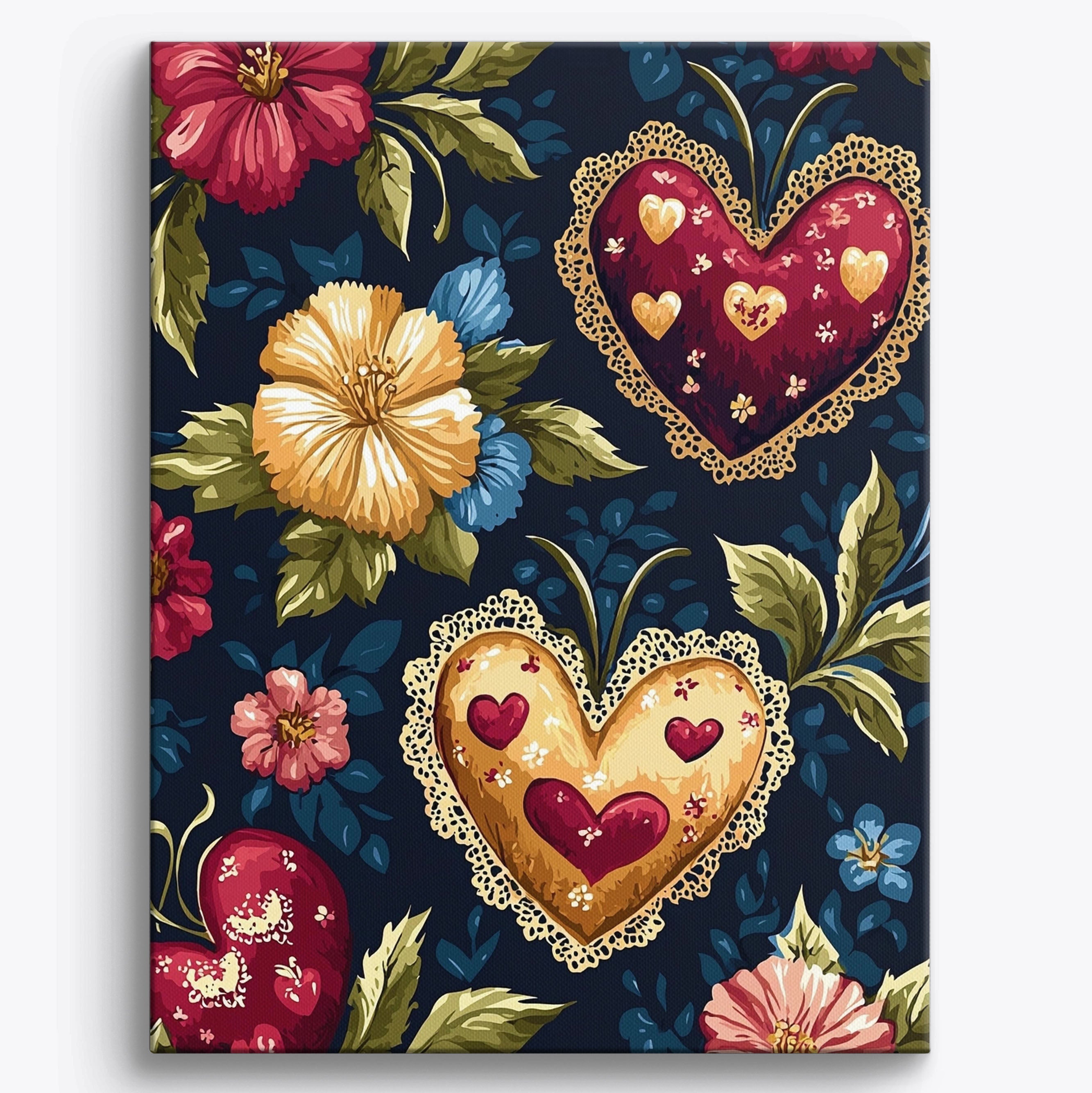 Dark Floral Hearts No Frame / Regular (19.7"x15.75"/50x40cm)
